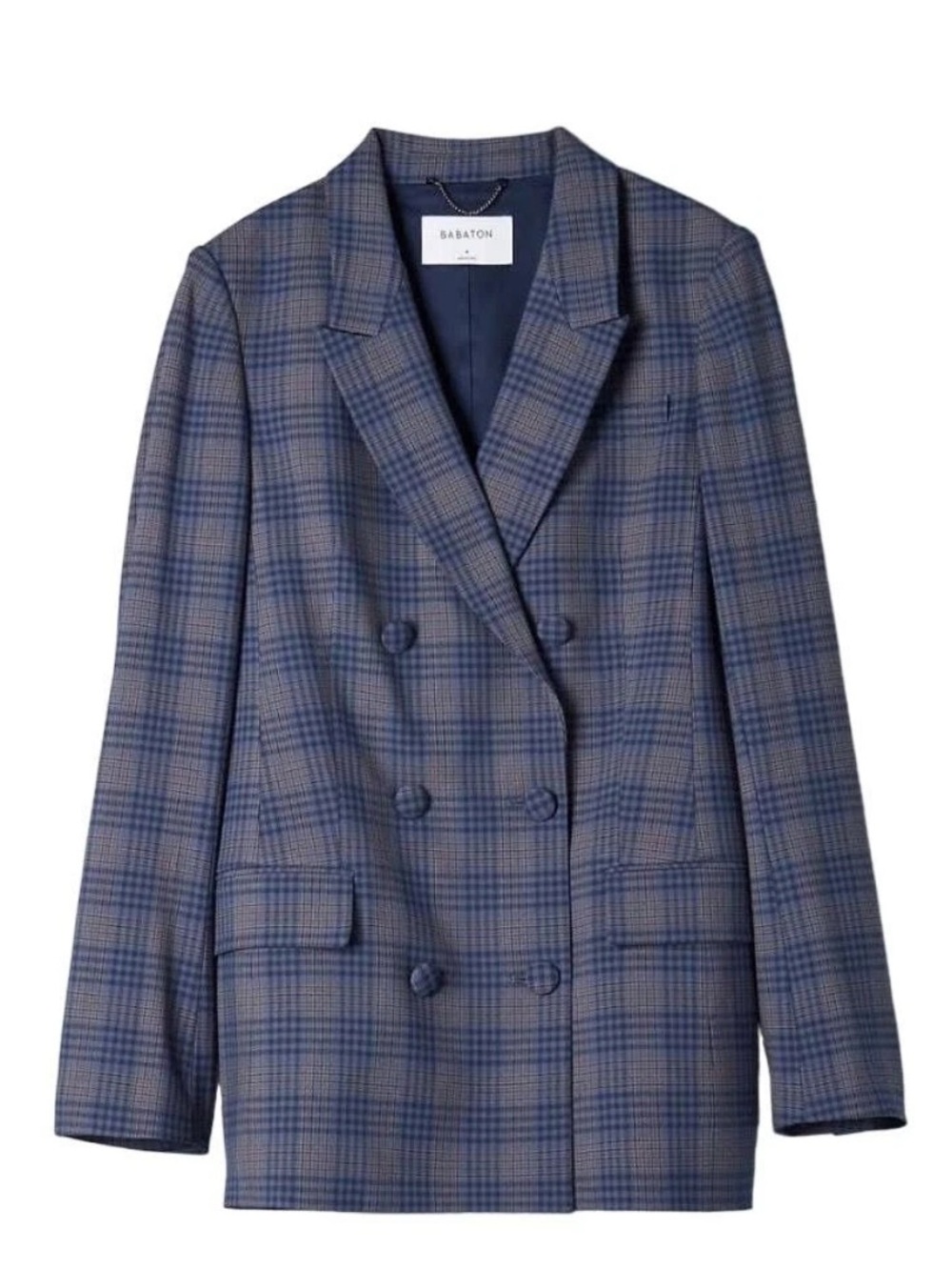 Aritzia Babaton Samuel blue gray double-breasted plaid blazer size 0